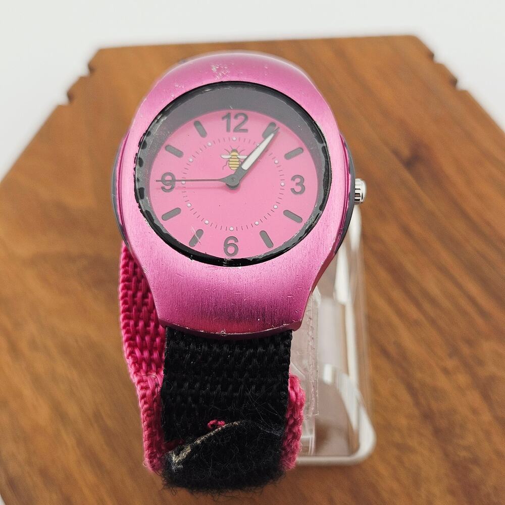 Oui Art Women's Watch Pink Black Retro Dial Adjustable Canvas Hook & Loop Band